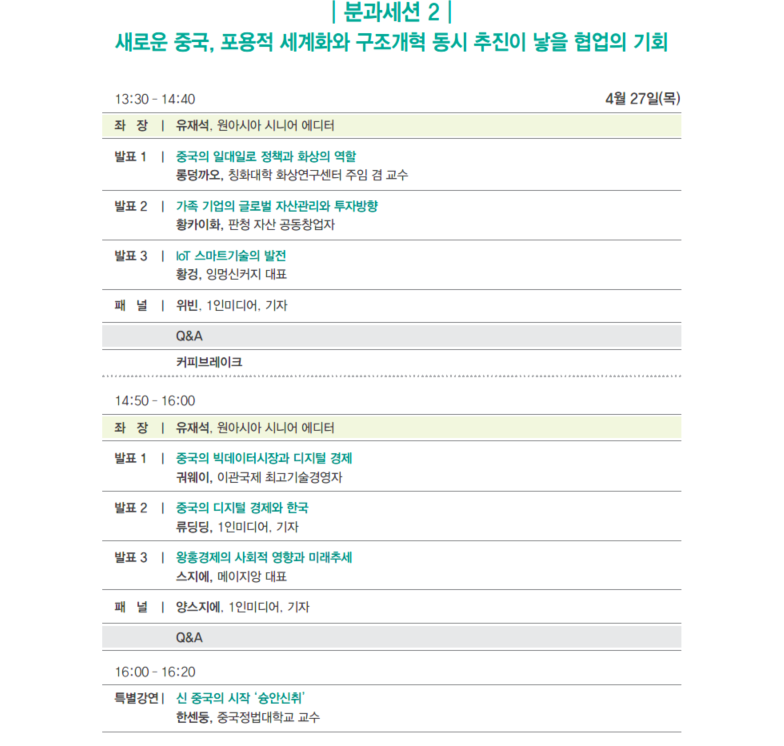 분과세션2 / 새로운 중국, 포용적 세계화와 구조개혁 동시 추진이 낳을 협업의 기회